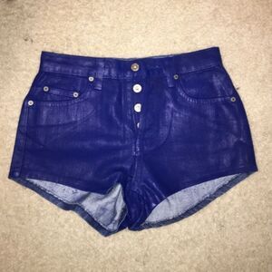New LF - High Waisted Shorts Blue Shiny Coated Jean Shorts - Size 26 NEVER WORN